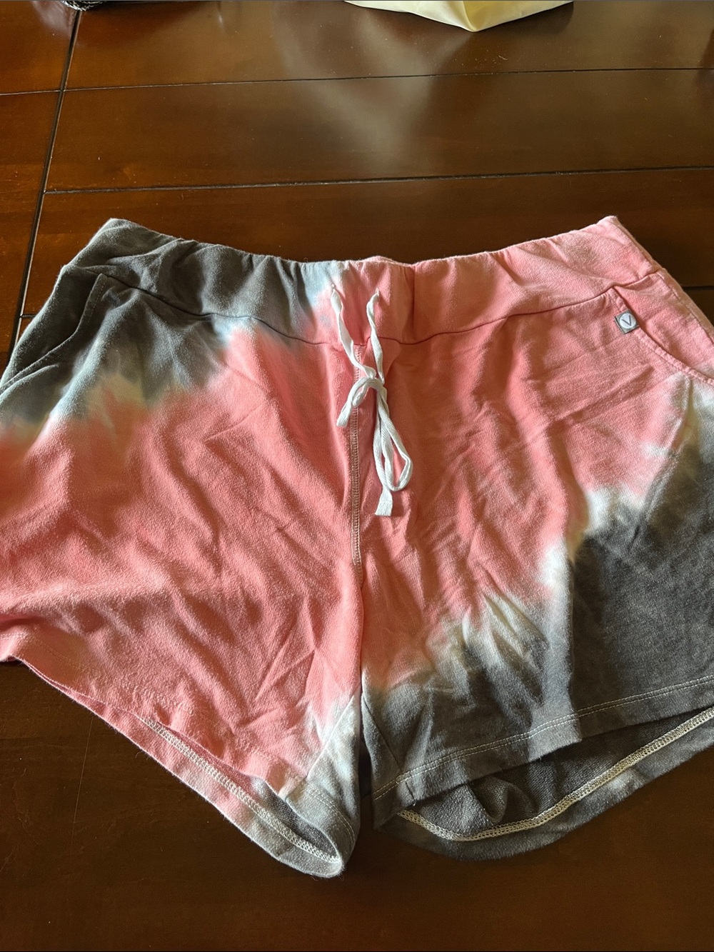 Lane Bryant Pink & Gray Tie-Dye Drawstring Athletic Shorts